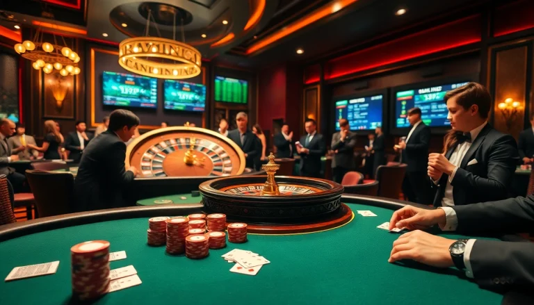 High-stakes poker at U888 casino with stacked chips and a vibrant roulette wheel.