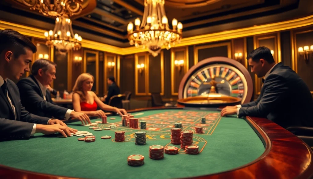 Players engage in high-stakes poker at ABC8-themed luxury casino table, capturing thrilling moments.