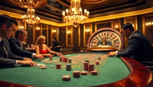 Players engage in high-stakes poker at ABC8-themed luxury casino table, capturing thrilling moments.