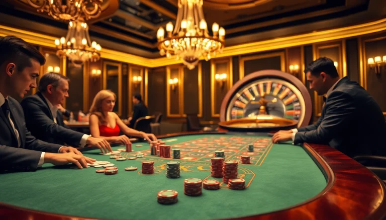 Players engage in high-stakes poker at ABC8-themed luxury casino table, capturing thrilling moments.