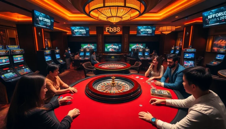 Experience thrilling gameplay at Fb88's vibrant casino with engaging tables and eager players.
