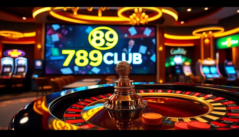 Experience the excitement of 789CLUB with luxurious casino visuals featuring roulette and slot games.