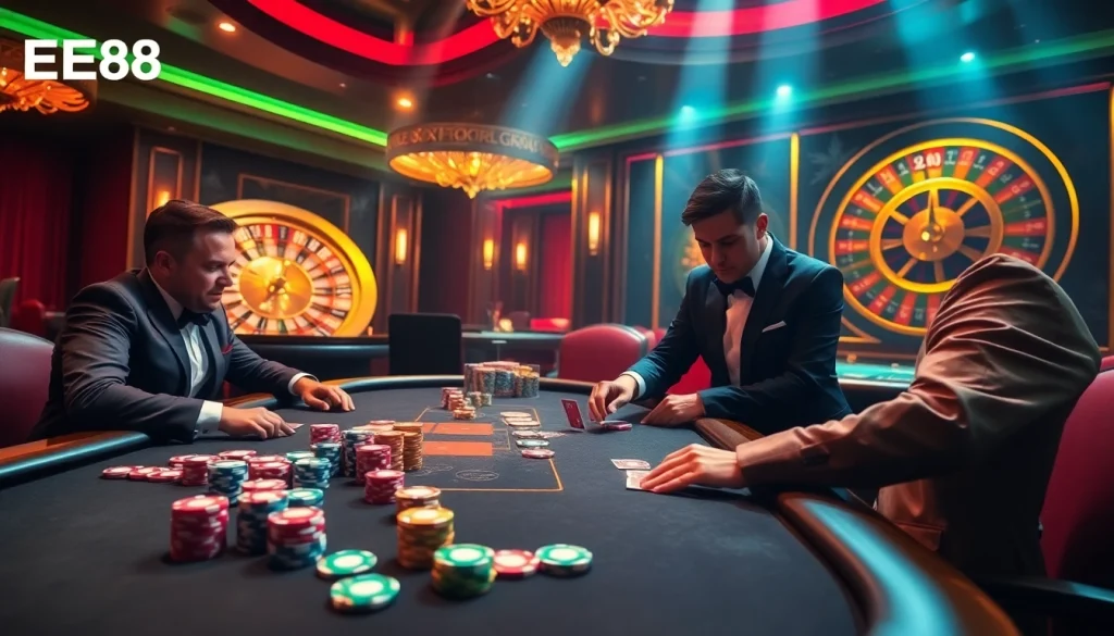 Experience the thrill of gambling at EE88 with vibrant poker games and roulette excitement.