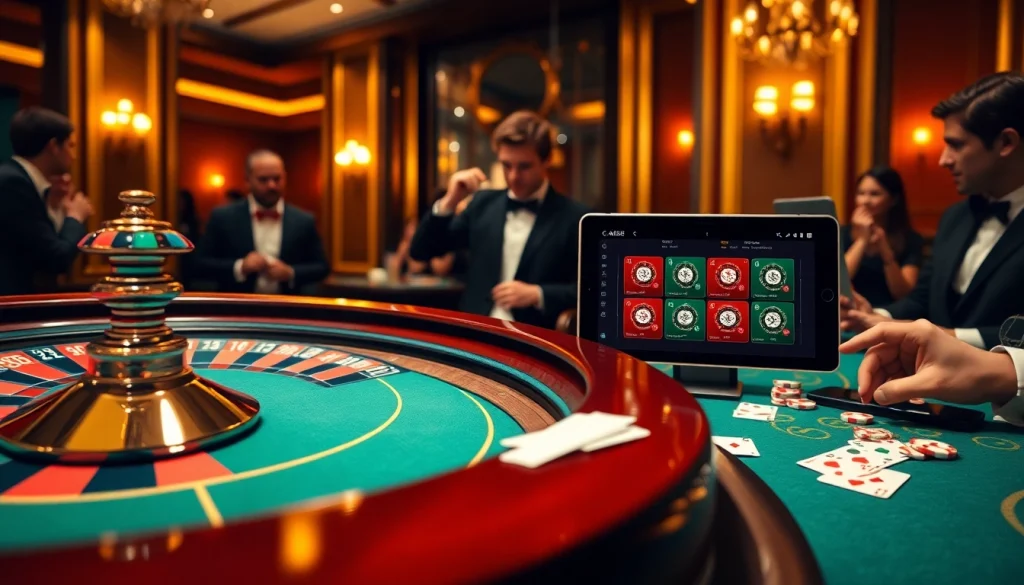 Experience thrilling gambling at https://cm88net.com/ with an elegant poker table and luxurious roulette wheel.