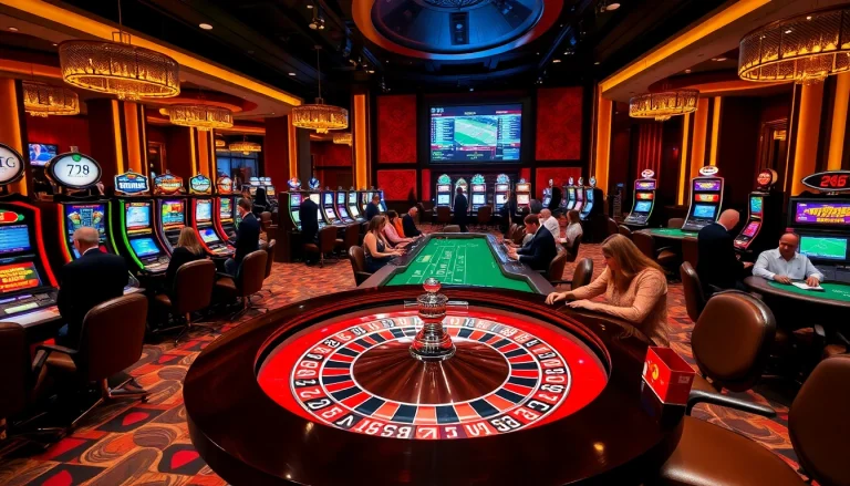 Engage with thrilling games at 789f's luxurious casino featuring roulette and vibrant slot machines.