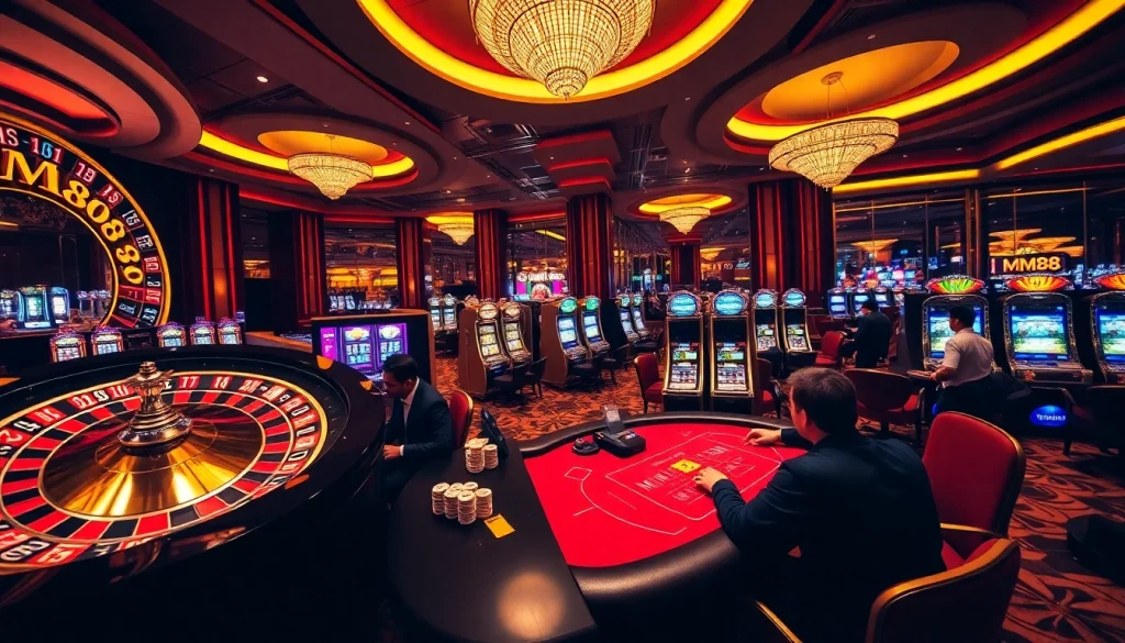 Experience the excitement of gambling with MM88 at a vibrant casino setting.