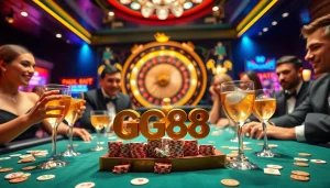 Experience thrill at GG88 themed casino with vibrant slot machines and eager gamblers.