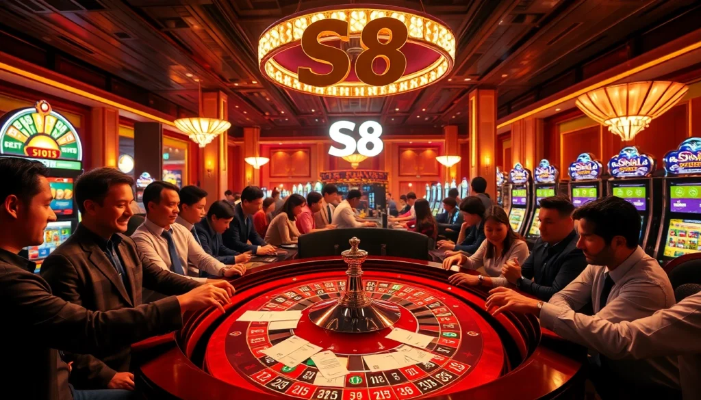 Experience the thrill of gambling at S8's luxurious casino, featuring vibrant games and eager players.
