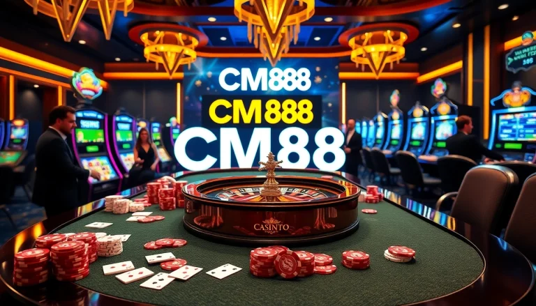 Experience the thrill of CM88 at a luxury casino gaming table filled with chips and cards.