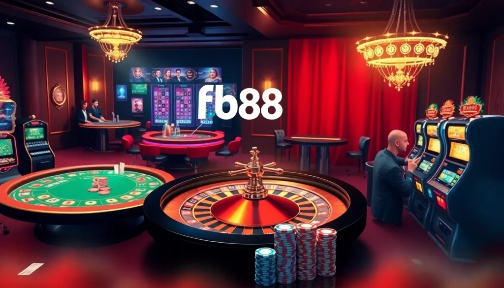 Experience the excitement of fb88's online casino with luxurious tables and vibrant gaming atmosphere.