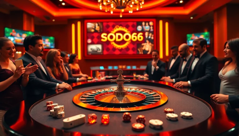 SODO66 casino scene showcasing players enjoying roulette and poker excitement.