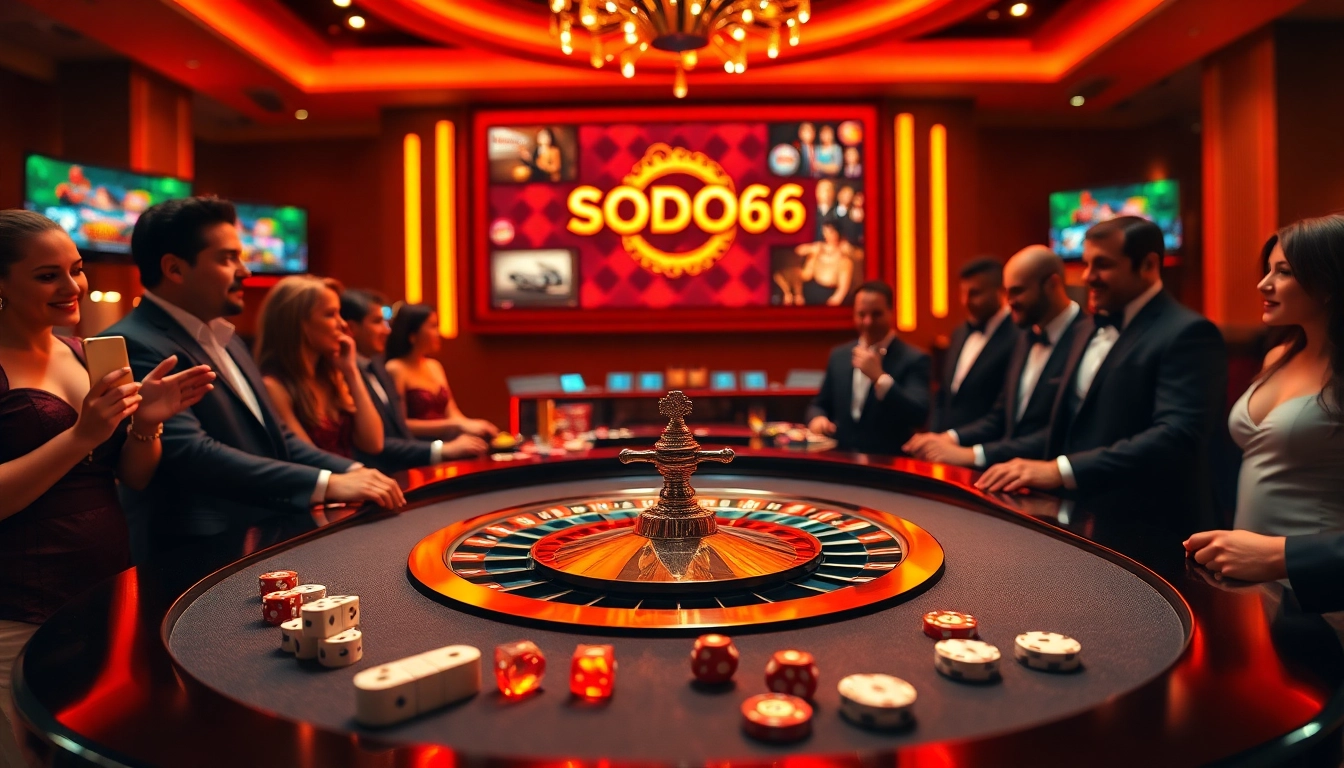 SODO66 casino scene showcasing players enjoying roulette and poker excitement.
