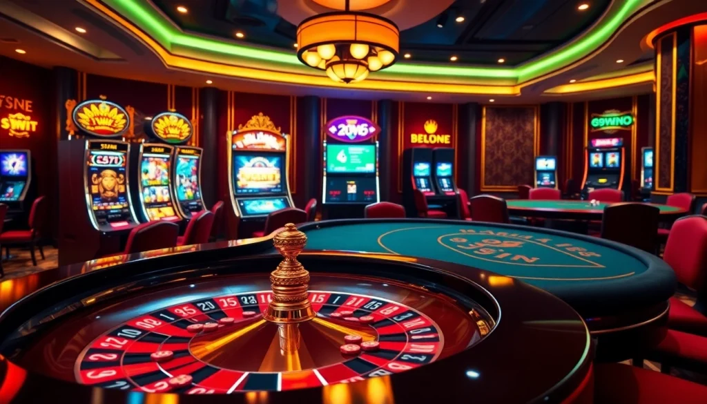 Experience the excitement of 99win with vibrant casino elements, including roulette and slot machines.
