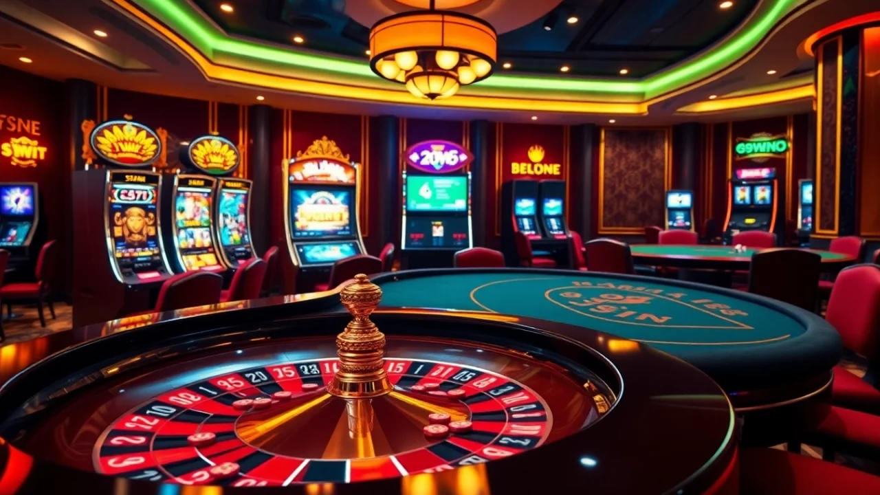 Experience the excitement of 99win with vibrant casino elements, including roulette and slot machines.