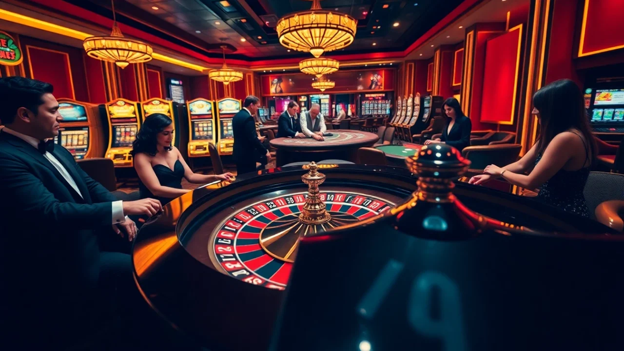 Exciting gameplay at https://www.66slots8.com/ featuring roulette, slot machines, and glamorous casino atmosphere.