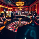 Exciting gameplay at https://www.66slots8.com/ featuring roulette, slot machines, and glamorous casino atmosphere.