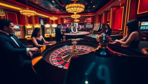 Exciting gameplay at https://www.66slots8.com/ featuring roulette, slot machines, and glamorous casino atmosphere.