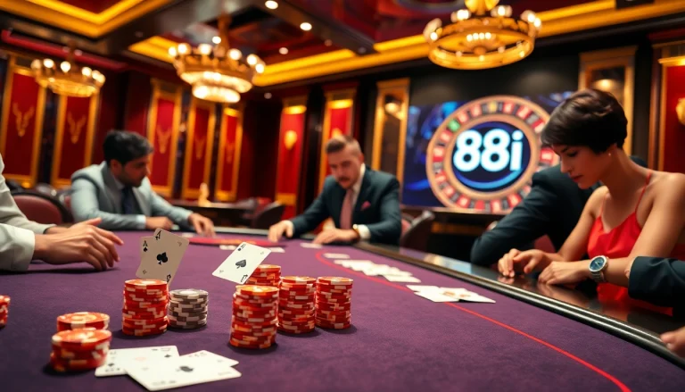 Experience the excitement of poker at 88i with professional players and vibrant casino atmosphere.