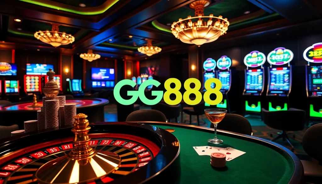Experience the excitement of GG88 with luxurious casino tables and vibrant betting elements.