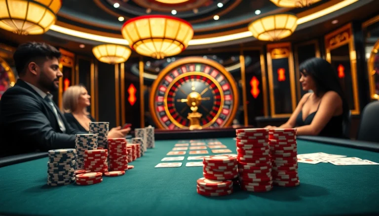 Experience the thrill of betting at https://nk88.us.com/ with modern poker tables and vibrant casino elements.