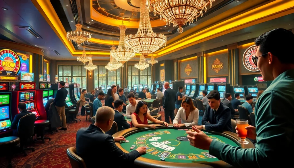 Experience the thrill of KP88 casino with vibrant gaming tables, poker chips, and excited players.