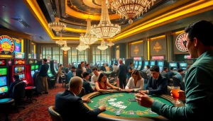 Experience the thrill of KP88 casino with vibrant gaming tables, poker chips, and excited players.