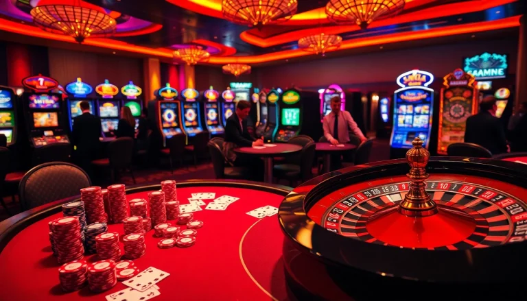 Experience the thrill of 13Win bet at a luxurious casino, with poker tables and roulette wheels.