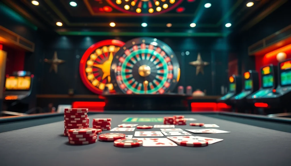 Experience the excitement of mm88 casino gaming with vibrant poker chips and dynamic roulette wheels.