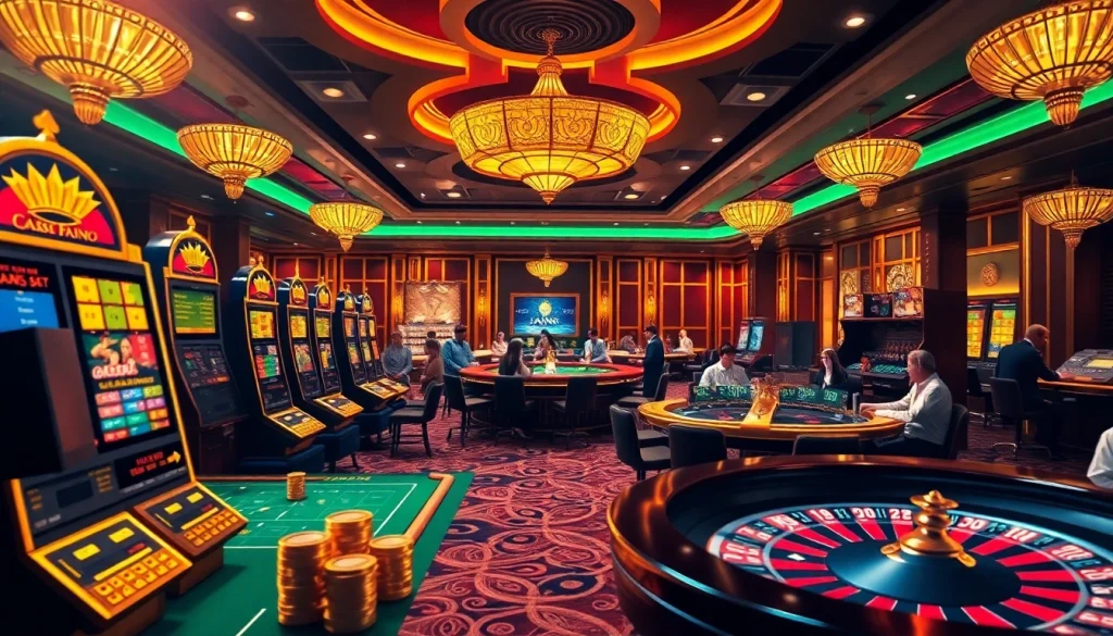 Engaging casino atmosphere at nhà cái OKFUN, highlighting luxury gambling experiences.