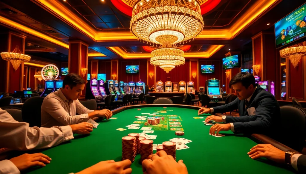 Players engaging at a poker table, with intense focus, showcasing the thrill of betting as experienced at https://rikvip.talk/.