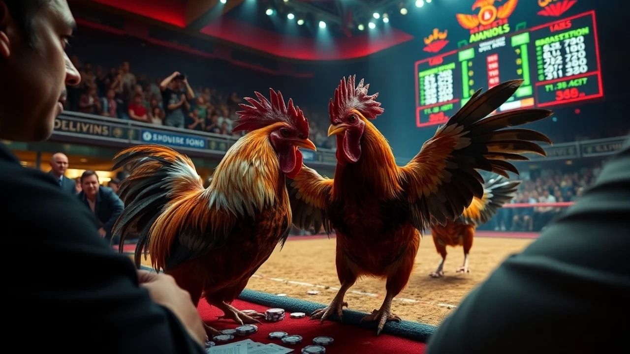 Engaging match of đá gà cựa dao with betting slips and intense crowd focus.