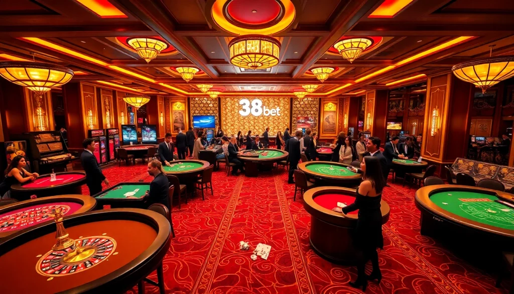 Engaging atmosphere at 388bet casino with lively players and classic gaming tables.