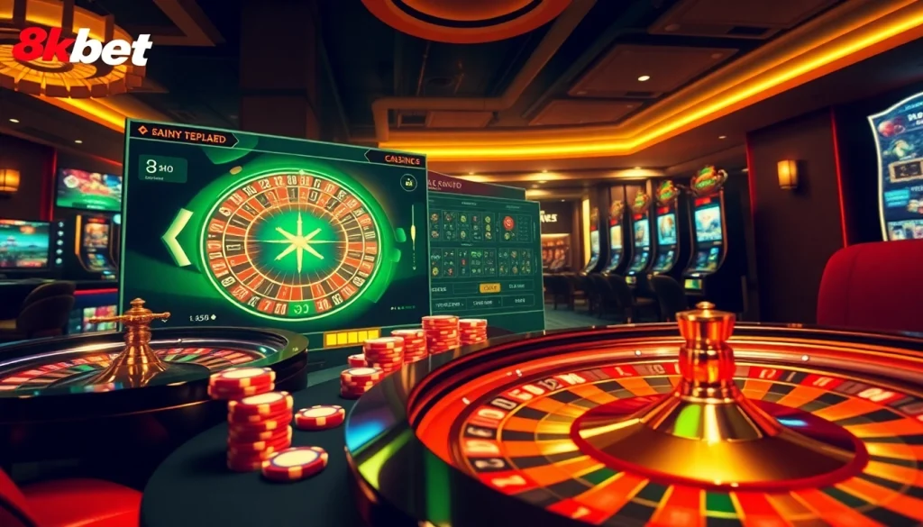 Experience the thrill of betting at 8kbet with luxurious casino visuals and exciting game elements.