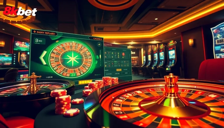 Experience the thrill of betting at 8kbet with luxurious casino visuals and exciting game elements.
