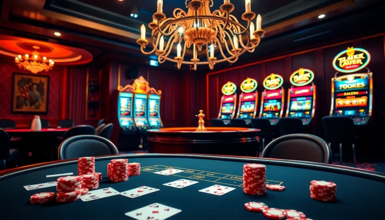 Players enjoying high-stakes poker at 789bets casino, featuring elegant tables and chips.