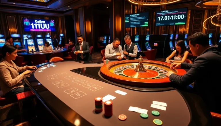 Experience the thrill of gambling with 11UU at a luxurious poker table surrounded by excitement.