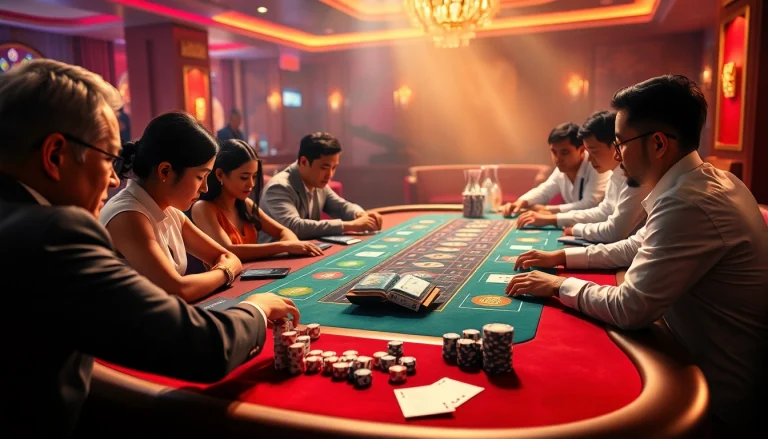 Tài xỉu md5 game showcasing players placing bets at a vibrant casino table.