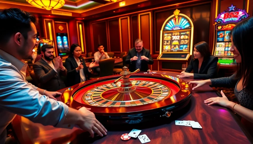 B52-themed roulette table in a luxurious casino setting, showcasing high-stakes gambling action.