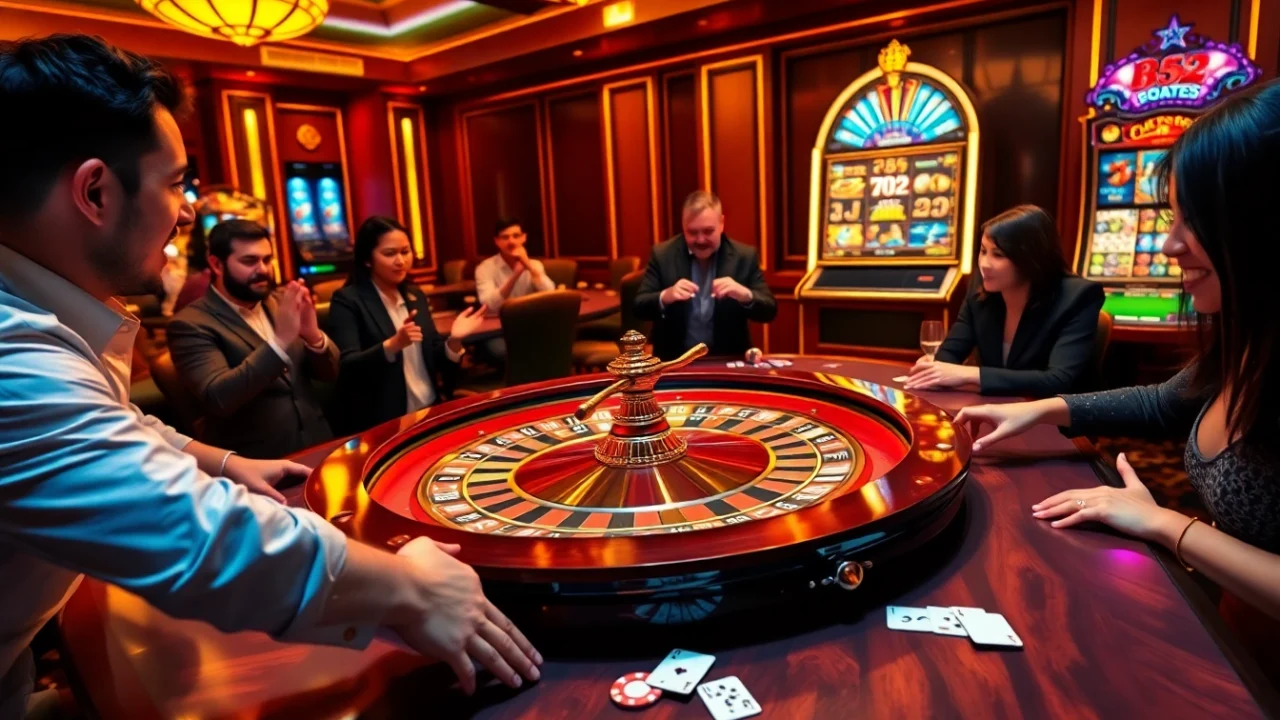 B52-themed roulette table in a luxurious casino setting, showcasing high-stakes gambling action.