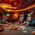Players enjoying a vibrant gaming experience at 69vn.gb.net with chips and cards in a luxurious casino setting.