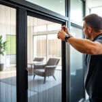 Fit a Flyscreenmaxx pleated fly screen in a modern living area, highlighting its features.