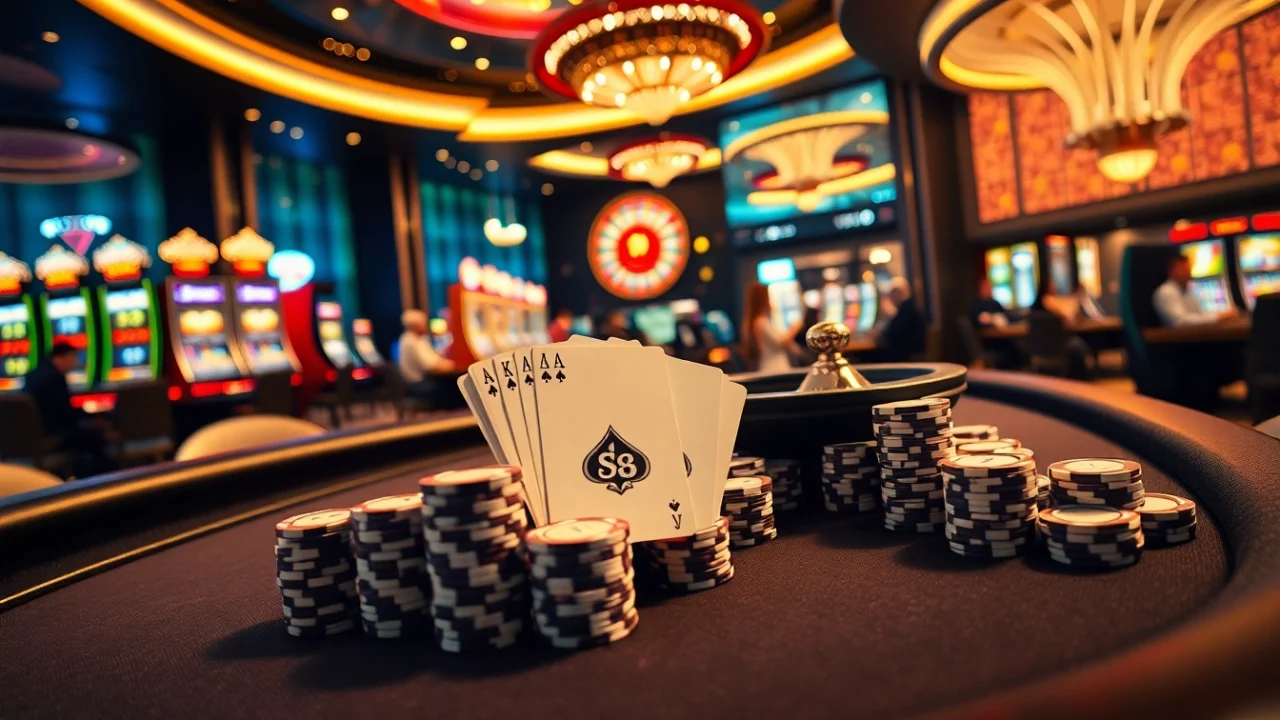 Engaging players at the s8 poker table display exciting strategies in a luxurious casino.