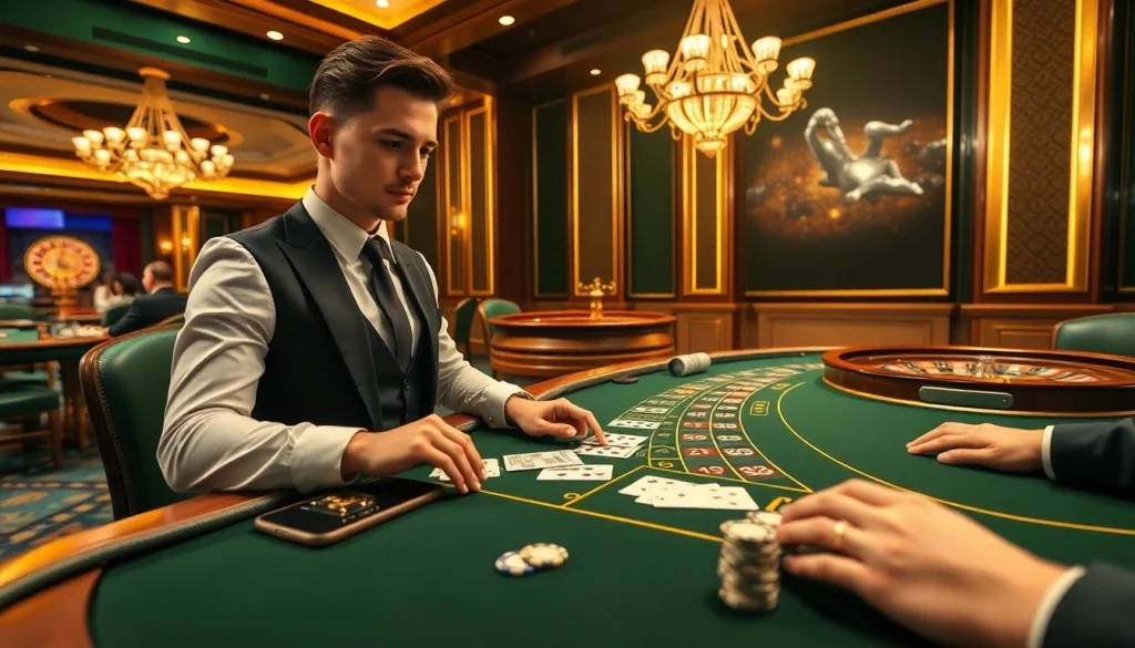 Experience intense gameplay at Bet88 com vn with a luxurious blackjack table and engaged players in the heart of a live casino.