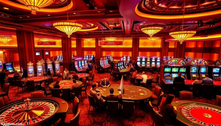 Players engaged in high-stakes poker and roulette at a luxurious casino, inspired by https://kjcmh.com/.