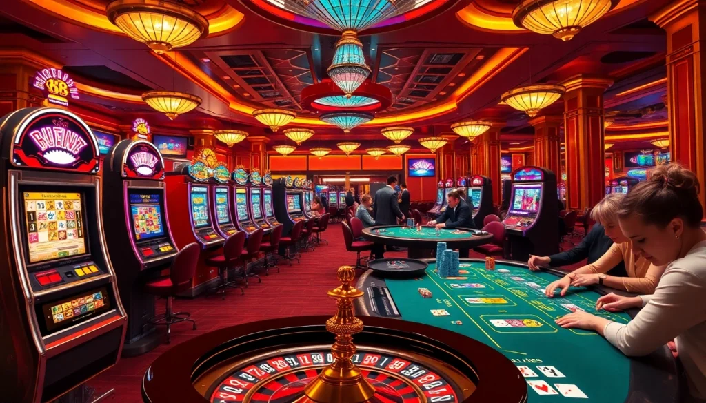 Players enjoying a vibrant casino atmosphere with 88i gaming machines and poker tables.