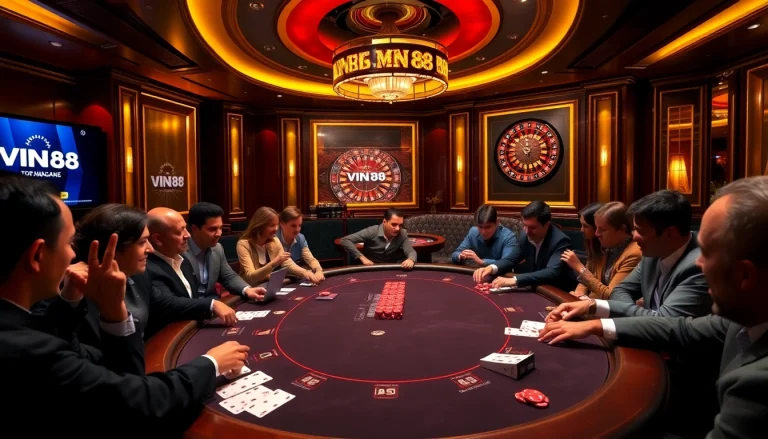 Experience the excitement of gambling at VIN88 with luxurious poker and casino elements.