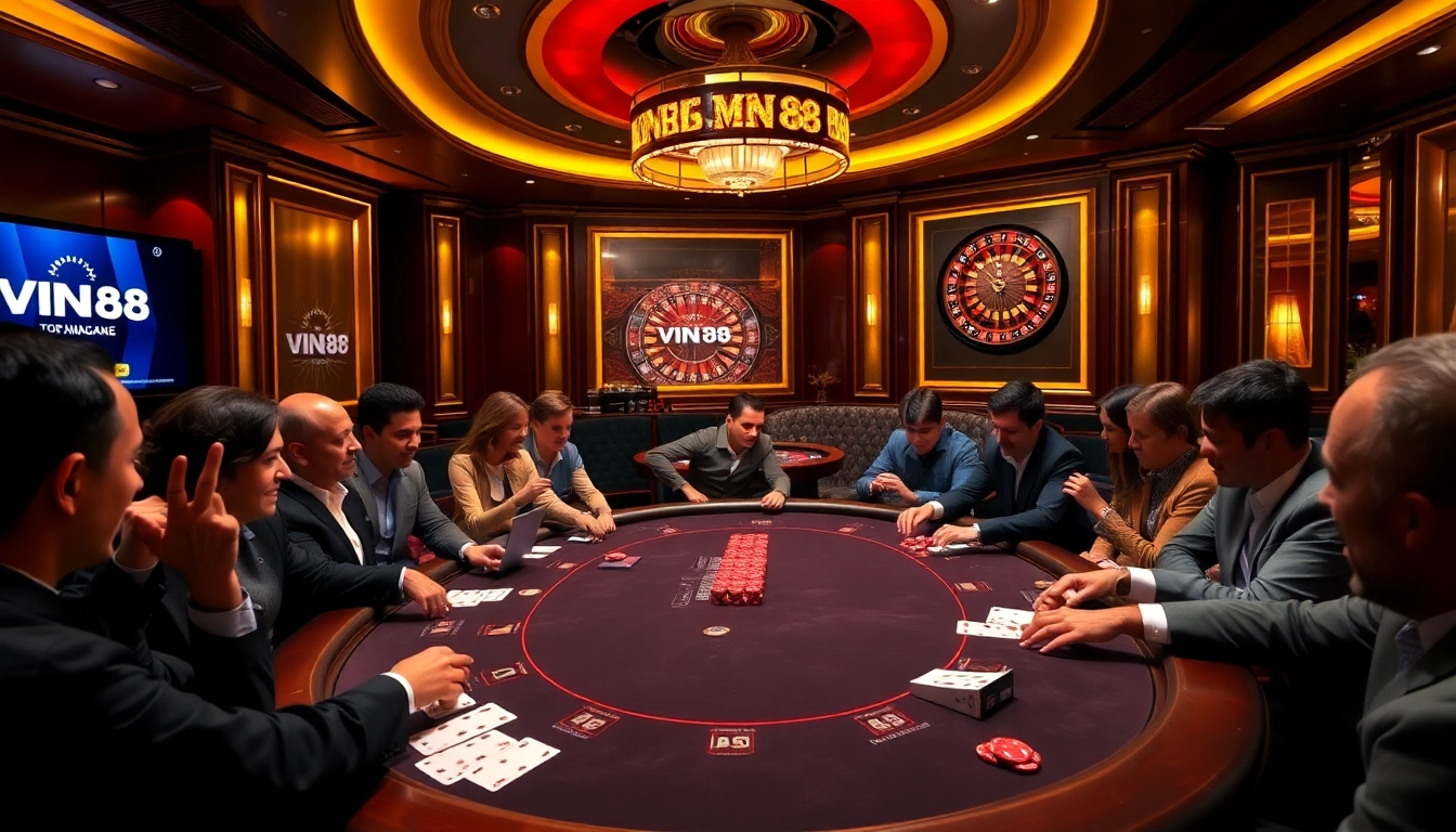 Experience the excitement of gambling at VIN88 with luxurious poker and casino elements.