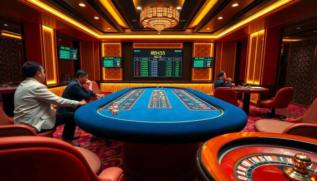 Tài Xỉu MD5 game table with players placing bets in a luxurious casino setting.