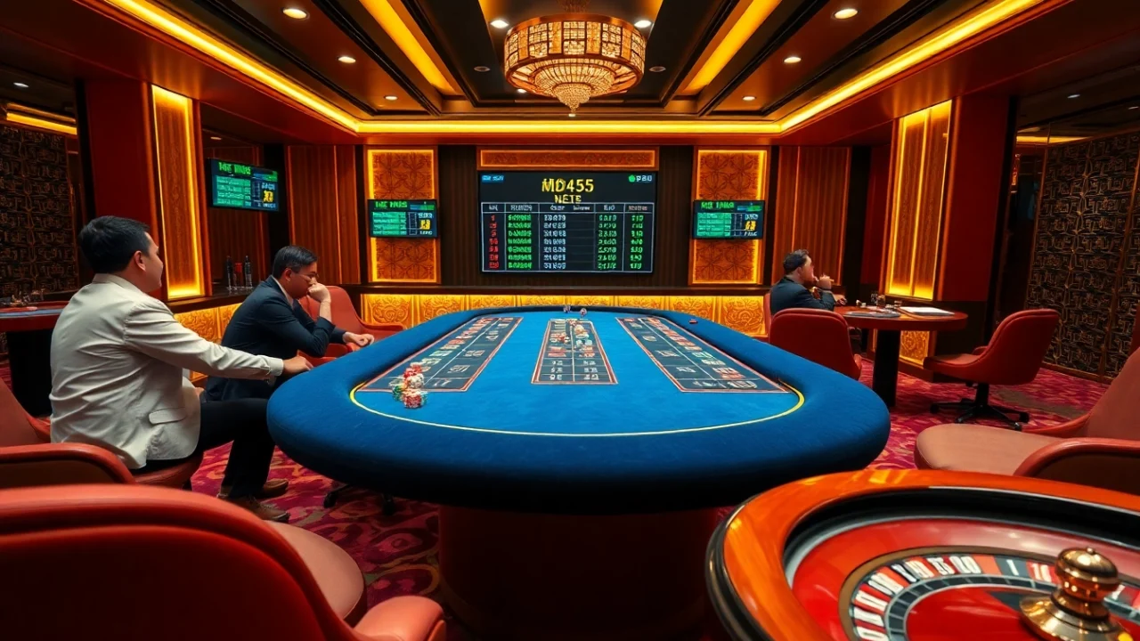Tài Xỉu MD5 game table with players placing bets in a luxurious casino setting.