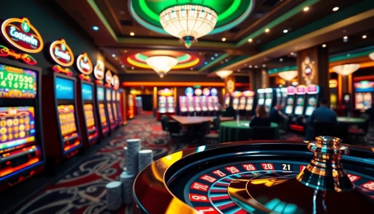 Experience the thrill of gambling at 123win with vibrant casino lights and engaging game action.